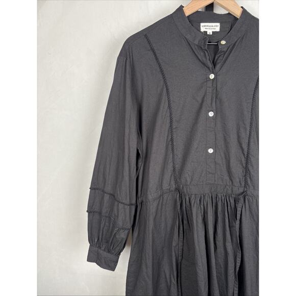 Emerson Fry India Shirtdress Medium Black Organic Cotton Dress Boho Quiet Luxury - Picture 4 of 12